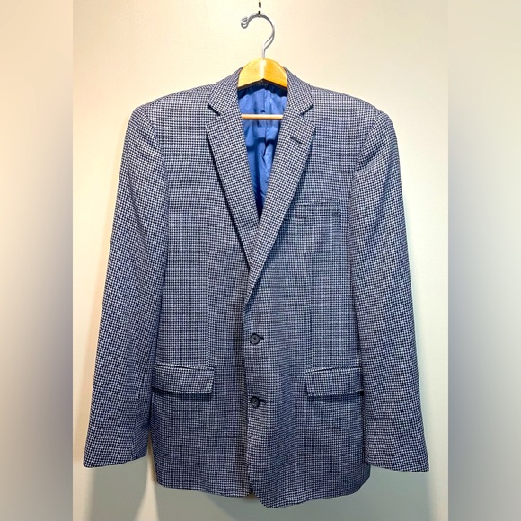 Brooks Brothers Navy/White Checkered wool and Silk Blend BlazerRegent Fit42L